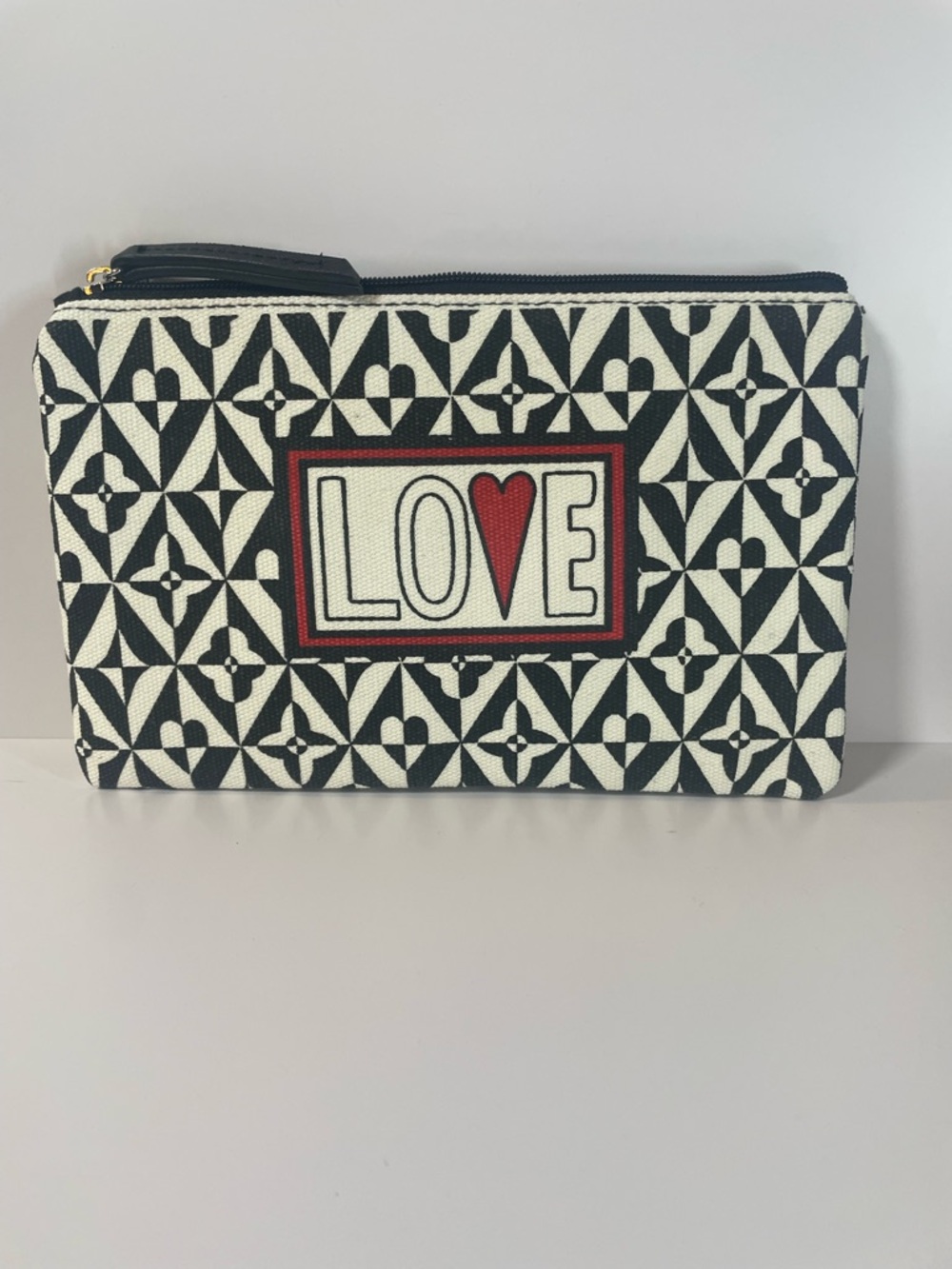 LOVE Graphic Black & White Zip Pouch with Red Accent by Brighton